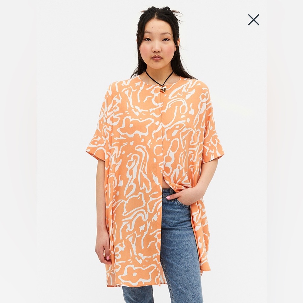 Monki Orange Doodle Print Oversized Shirt Dress